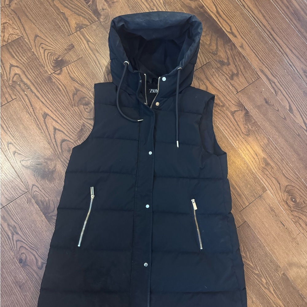 Zara Hooded Puffer Vest with Gold Accents